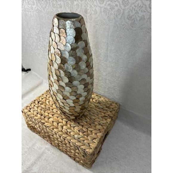 Pier 1 CAPIZ SHELL Iridescent Vase Hand Crafted Coastal Beach Philippines 15”H - Picture 2 of 2